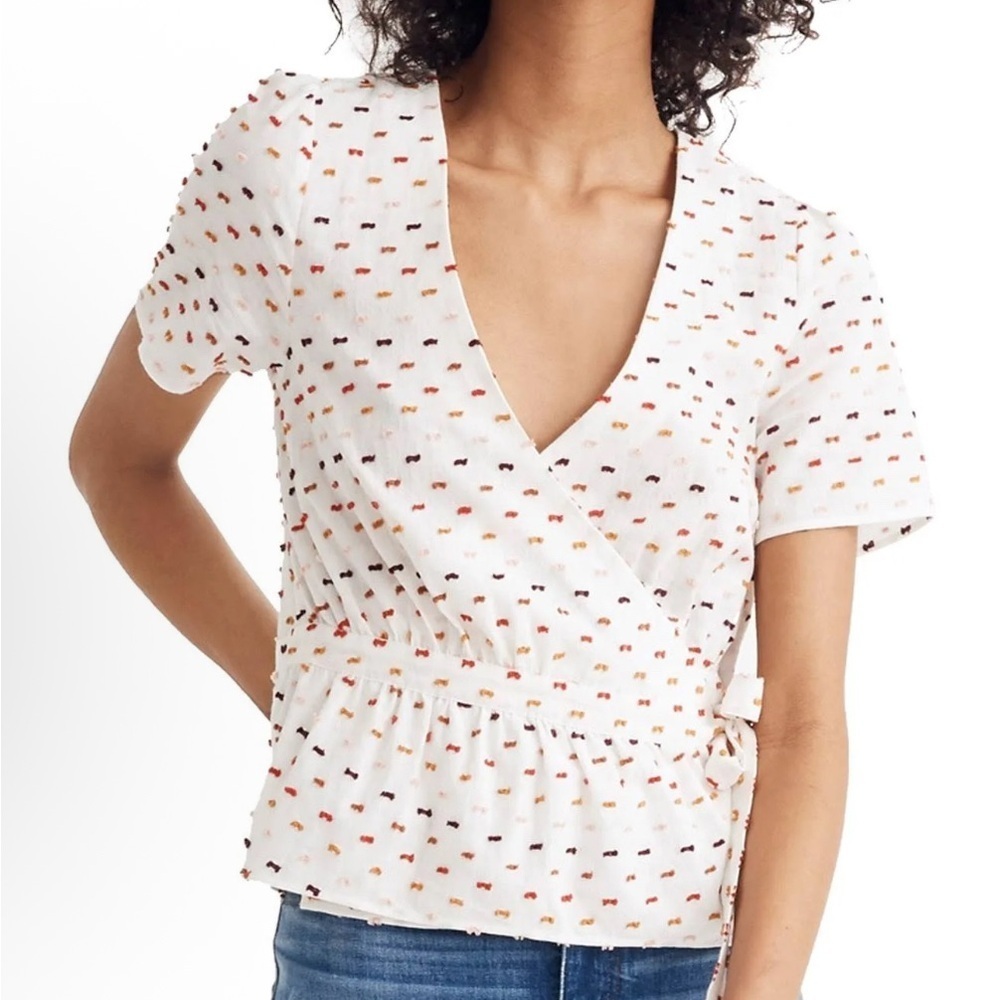 Madewell Peplum Ruffle Hem Wrap Shirt Bows Top Women's Size xs